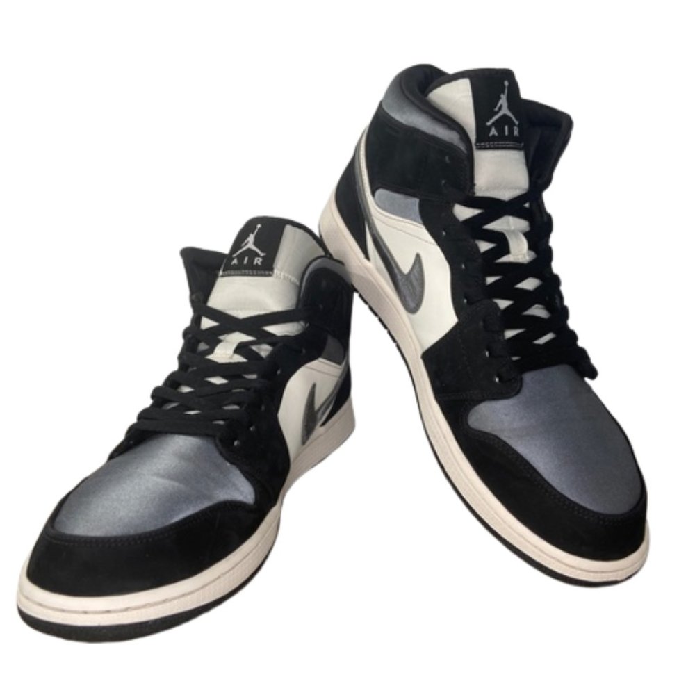 Nike Air Jordan 1 Mid Satin Grey Sneakers Mens 14 Black White Shoes 852542-011